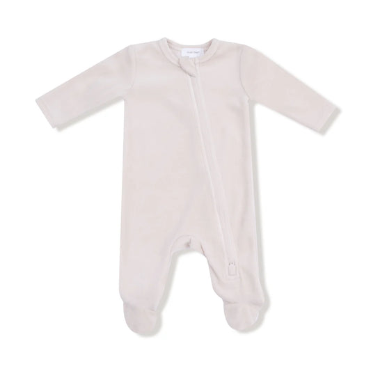 2 Way Zipper Footie - Velour Teddy Bear Oatmeal