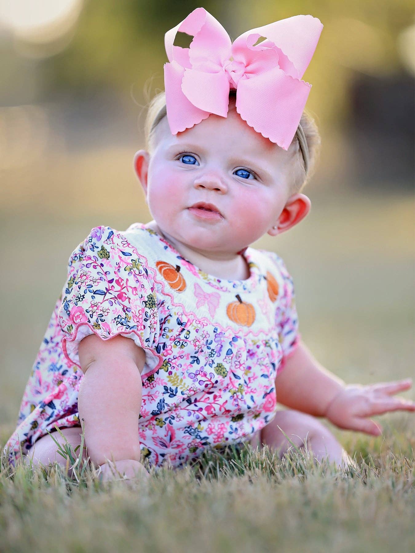 Girls Pumpkin Smocking Embroidered Romper