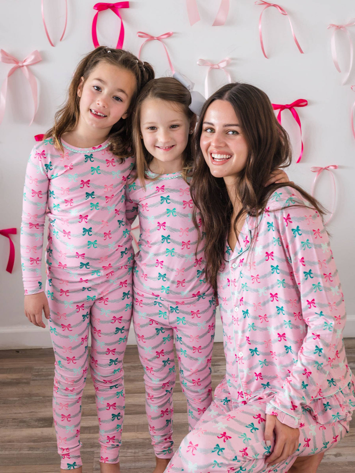 SoftSnooze™ Toddler Girls Cotton Modal Sparkle Pink Tinsel Tidings Ruffle Long Sleeve Pajama Set with Signature Rear Ruffles