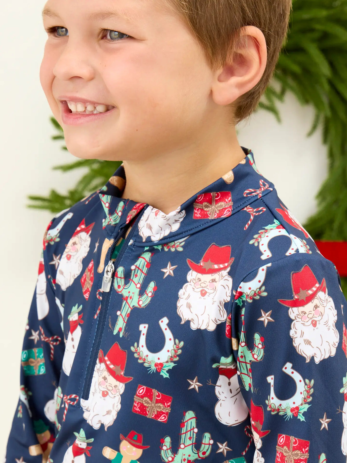 Boys Giddy Up Santa Western Christmas Performance Long Sleeve Quarter Zip