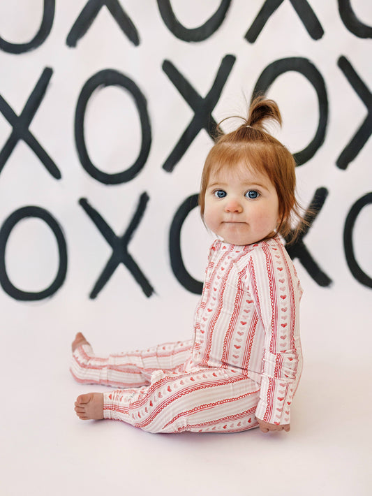 Heart Lace Bamboo Zippy Romper Bamboo Baby Girl Pajamas Pink