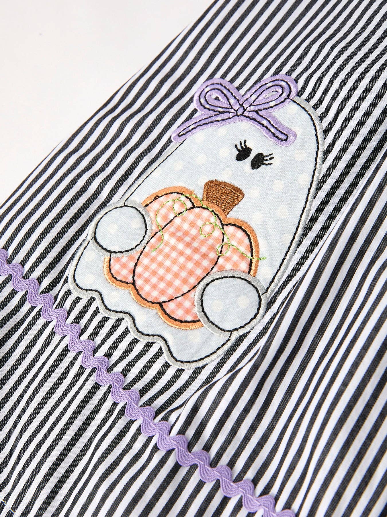 Halloween Striped "Trick Or Treat" Smock Embroidered Girl Dress