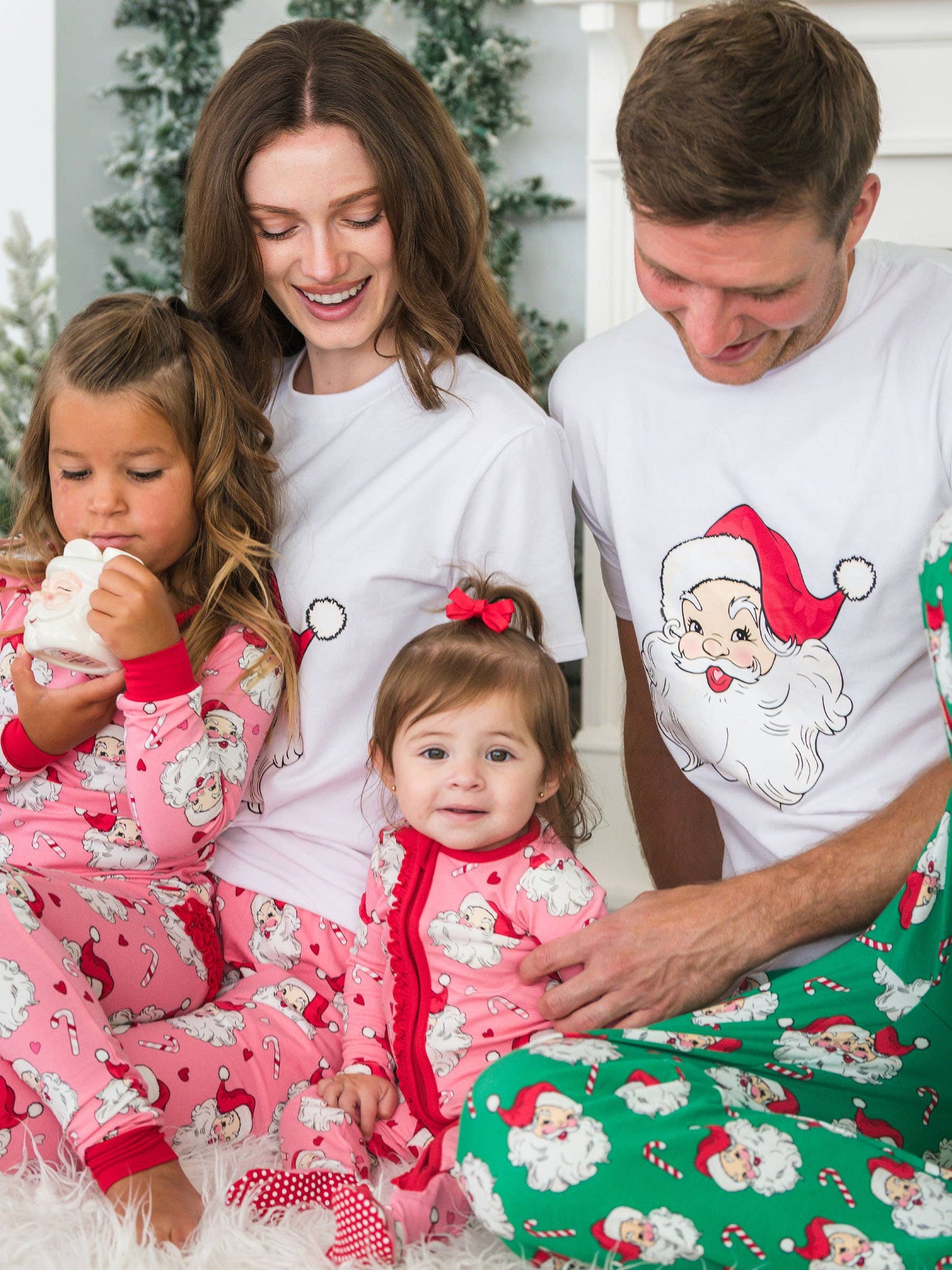 SoftSnooze™ Toddler Girls Modal Blend Pink Santa Joy Ruffle Long Sleeve Pajama Set with Signature Rear Ruffles