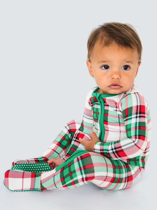 SoftSnooze™ Baby Boys Cotton Modal Dashing Dreams Plaid Footed One Piece Pajama