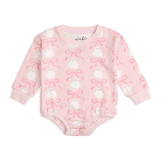 Coquette Ghost Halloween Long Sleeve Romper - Pink - Baby
