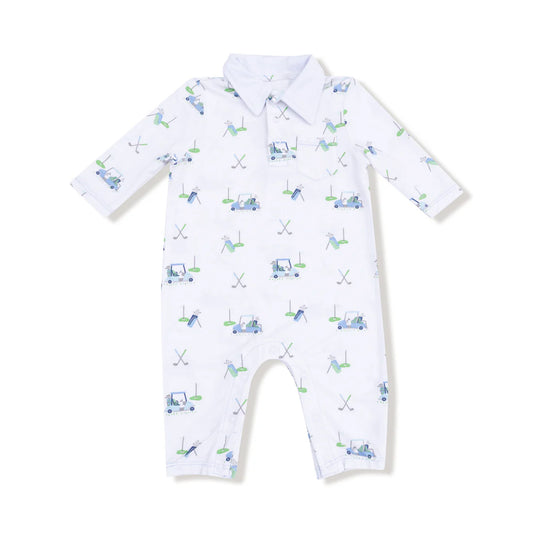 Polo Romper - Baby Golf Carts Blue