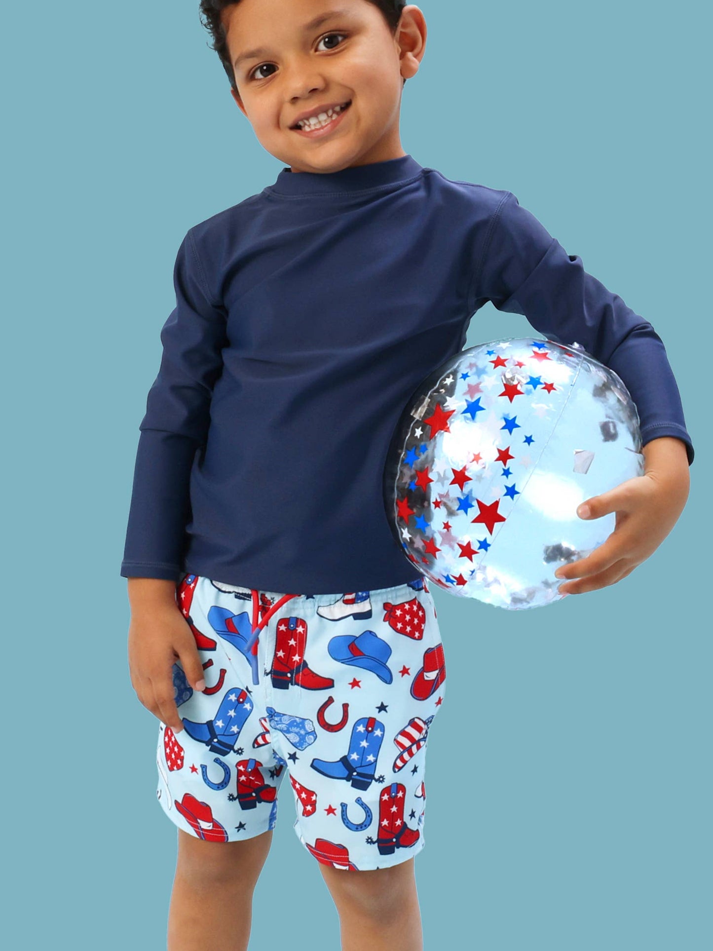 Boys Blue Stars & Spurs Performance Hybrid Swim Trunks