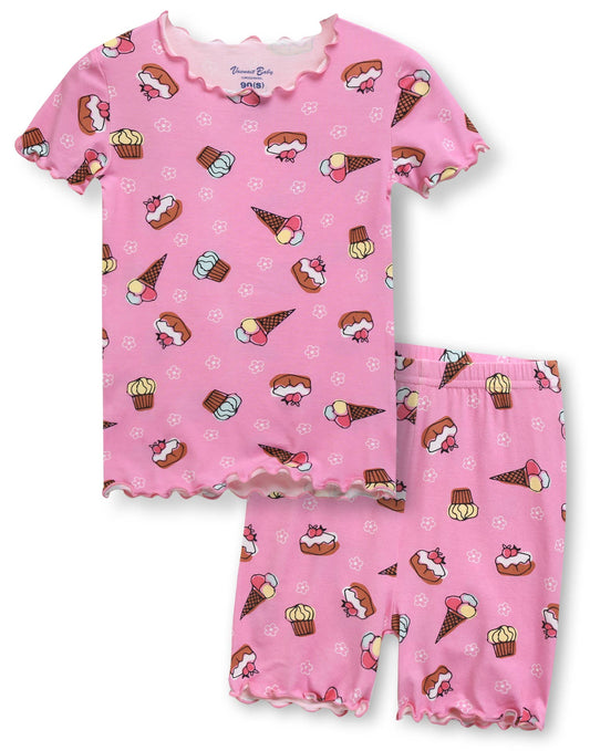 Shirring Ice Cream Viscose Short Sleeve Pajama Set
