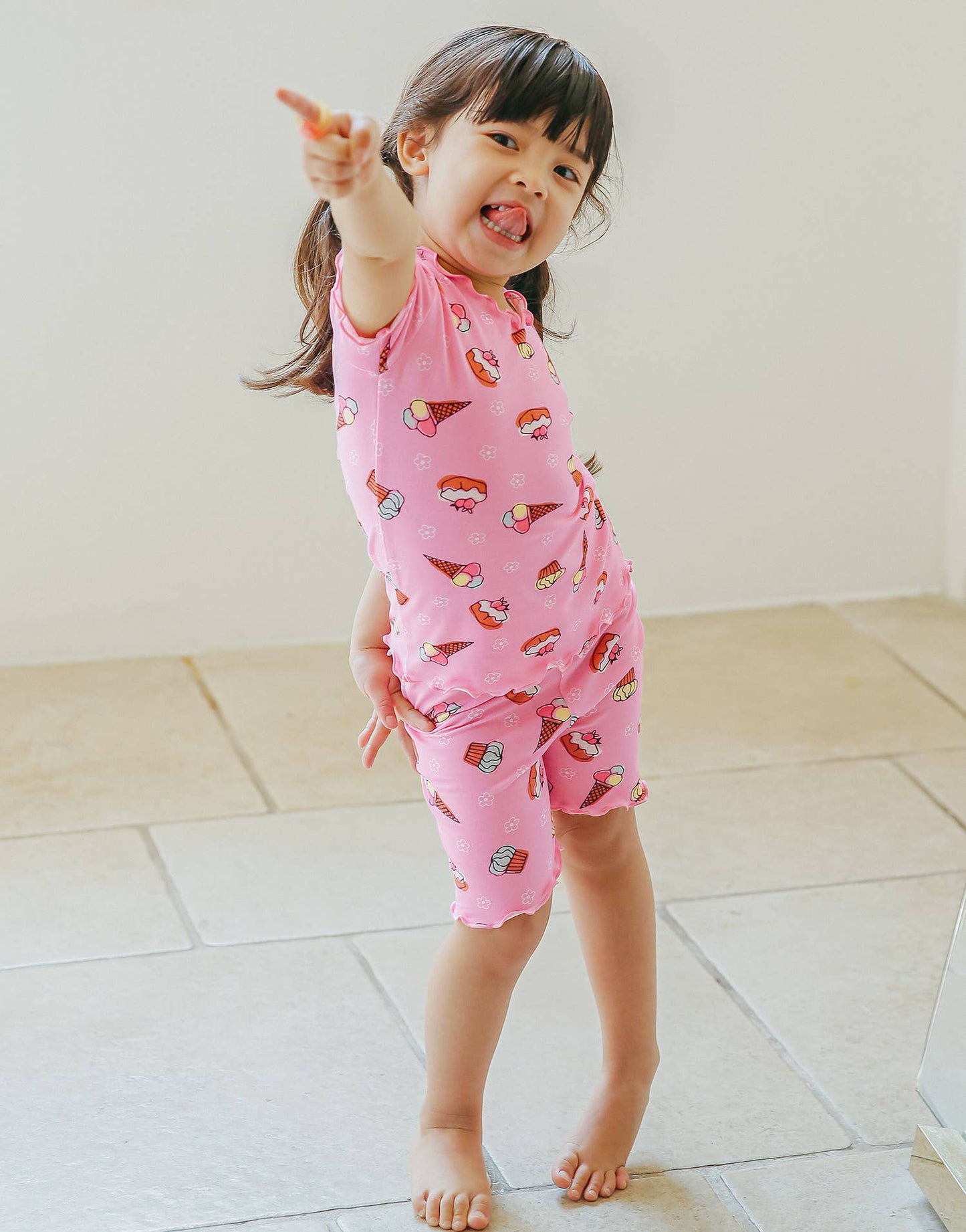 Shirring Ice Cream Viscose Short Sleeve Pajama Set