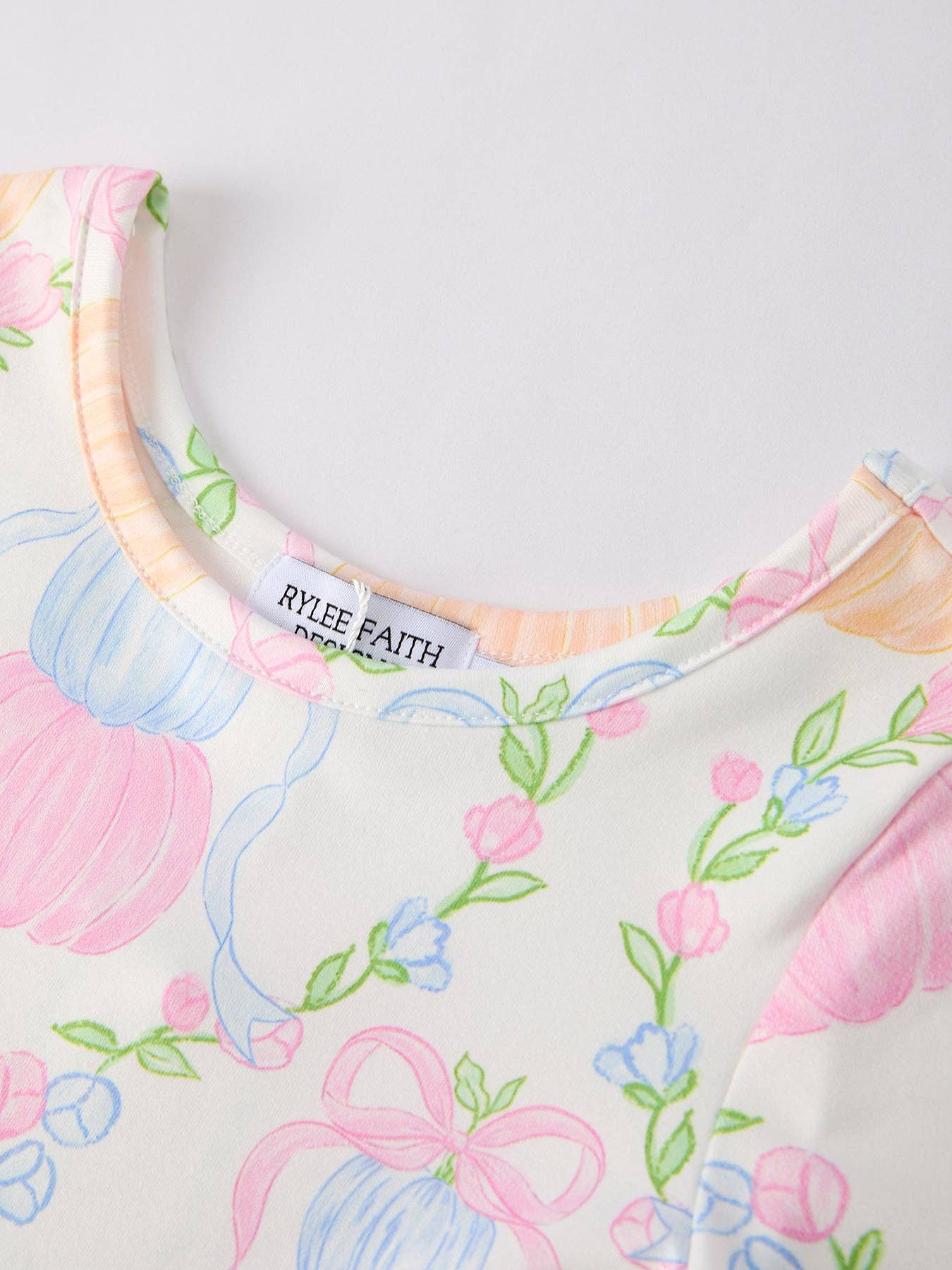Fall Stacked Pumpkin Bow Print Girls Dress