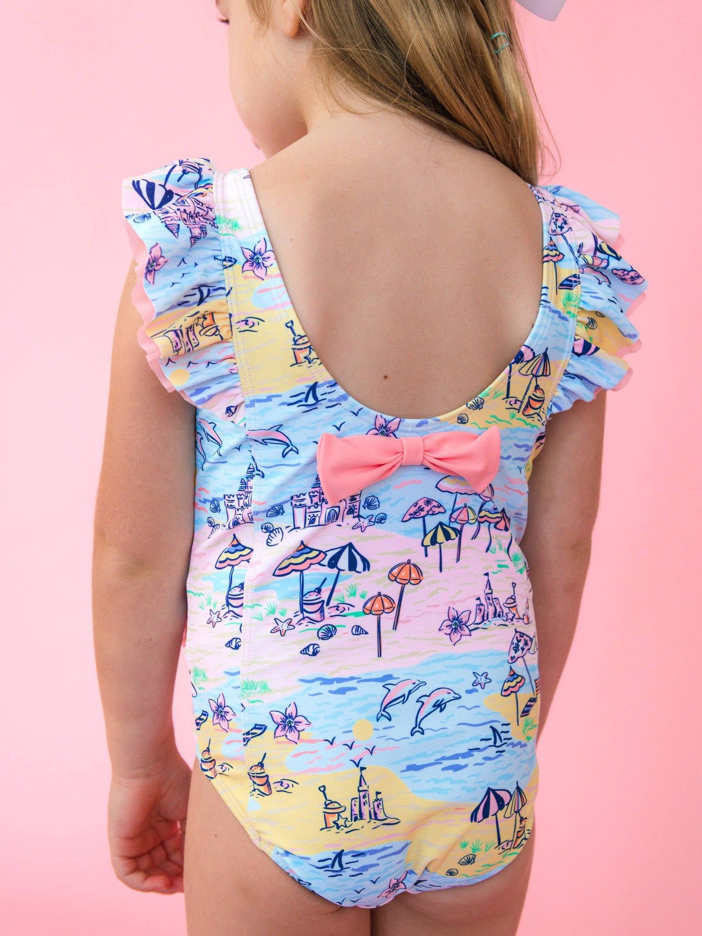 Girls Beach Day Waterfall One Piece Swimsuit