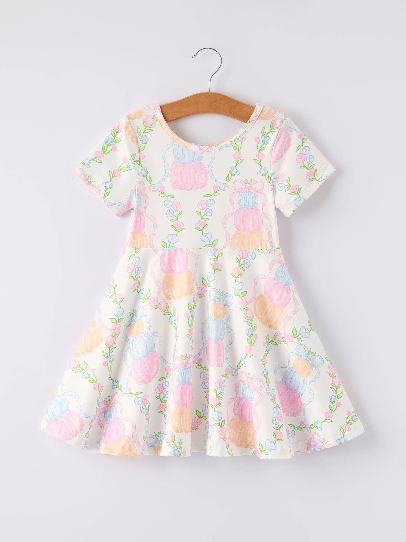 Fall Stacked Pumpkin Bow Print Girls Dress