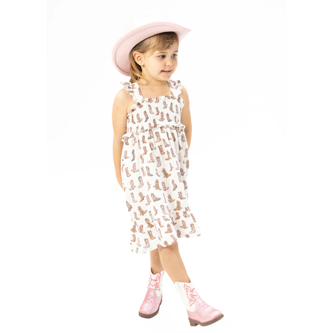 Smocked Ruffle Sundress & Bloomer - Cowgirl Boots
