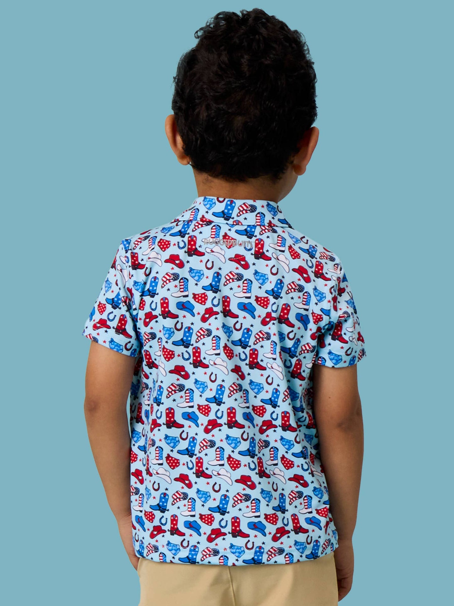 Boys Blue Stars & Spurs Knit Short Sleeve Performance Polo