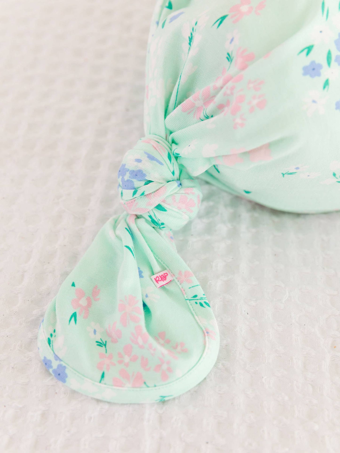 SoftSnooze™ Baby Girls Bamboo Viscose Mint Meadow Ruffle Knotted Sleep Gown & Bow Hat Set