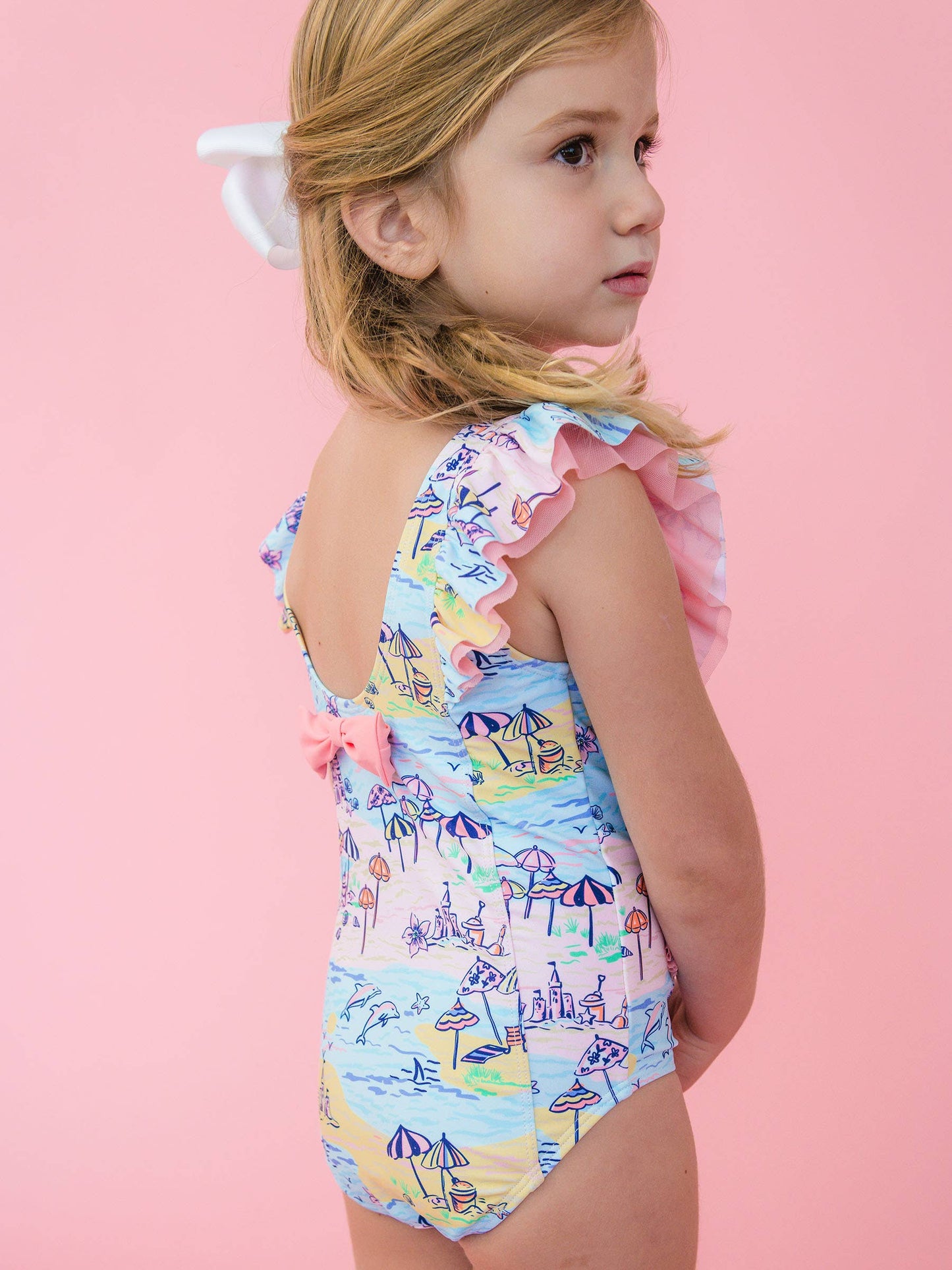 Girls Beach Day Waterfall One Piece Swimsuit