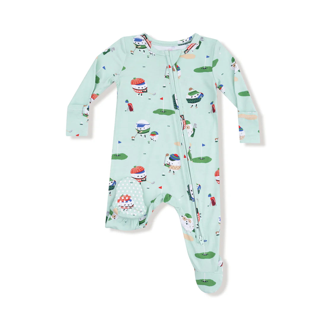 2 Way Zipper Footie - Golf Pros Green