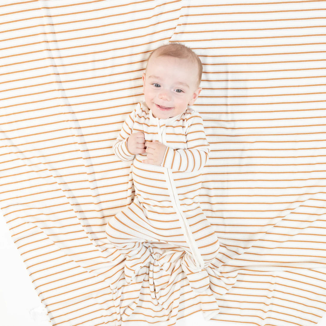 2 Way Zipper Footie - Vintage Stripe Brown