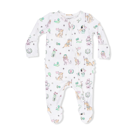 Country Club Dogs Pink - 2 Way Ruffle Back Zipper Footie
