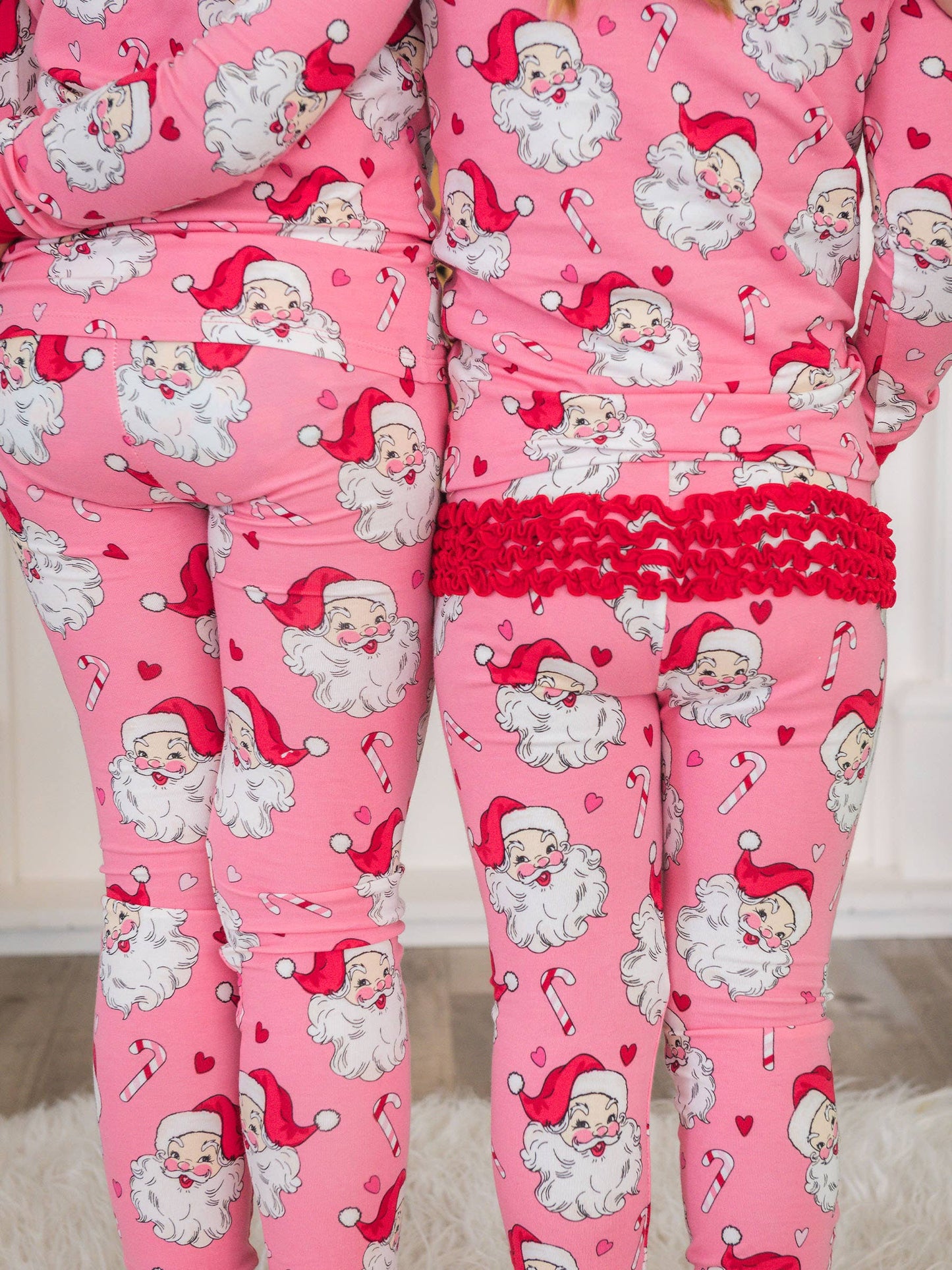 SoftSnooze™ Toddler Girls Modal Blend Pink Santa Joy Ruffle Long Sleeve Pajama Set with Signature Rear Ruffles