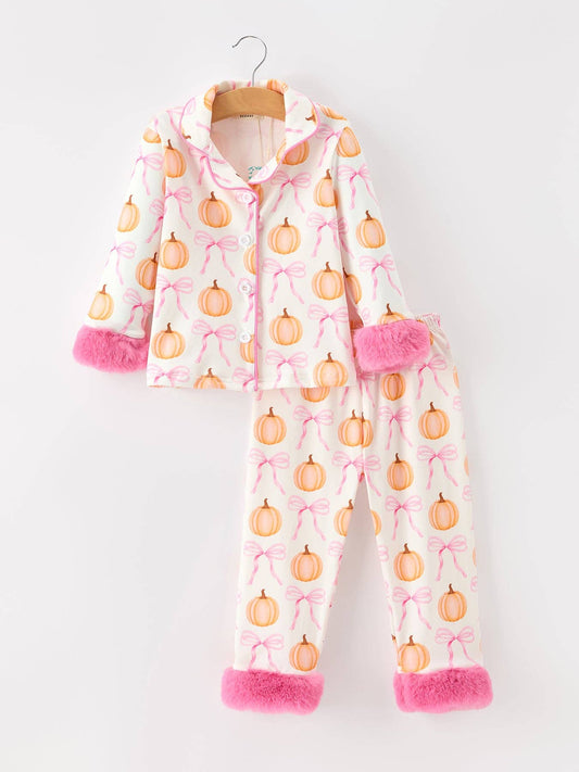Pumpkin Bow Fur Pajama Set