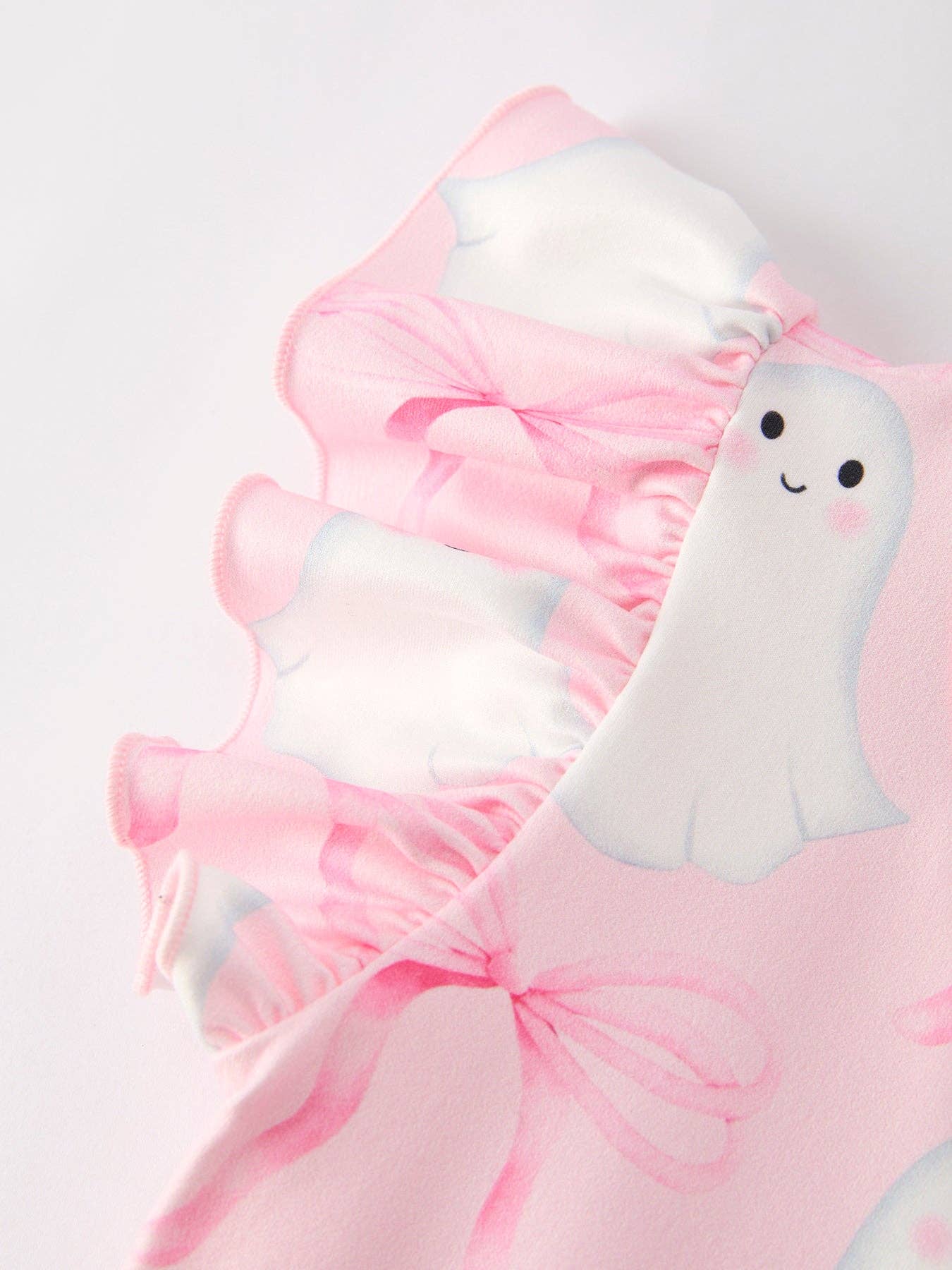 Halloween Pink Ghost Bow Ruffle Sleeve Dress