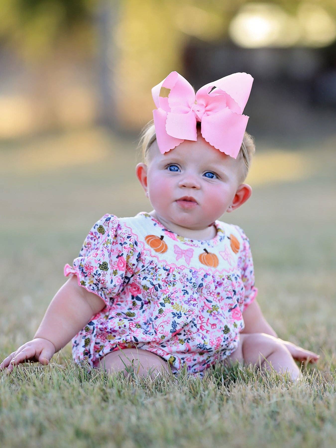 Girls Pumpkin Smocking Embroidered Romper