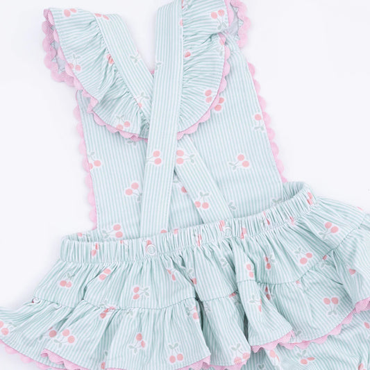 Tiny Cherry Stripe - Ric Rac Ruffle Sunsuit