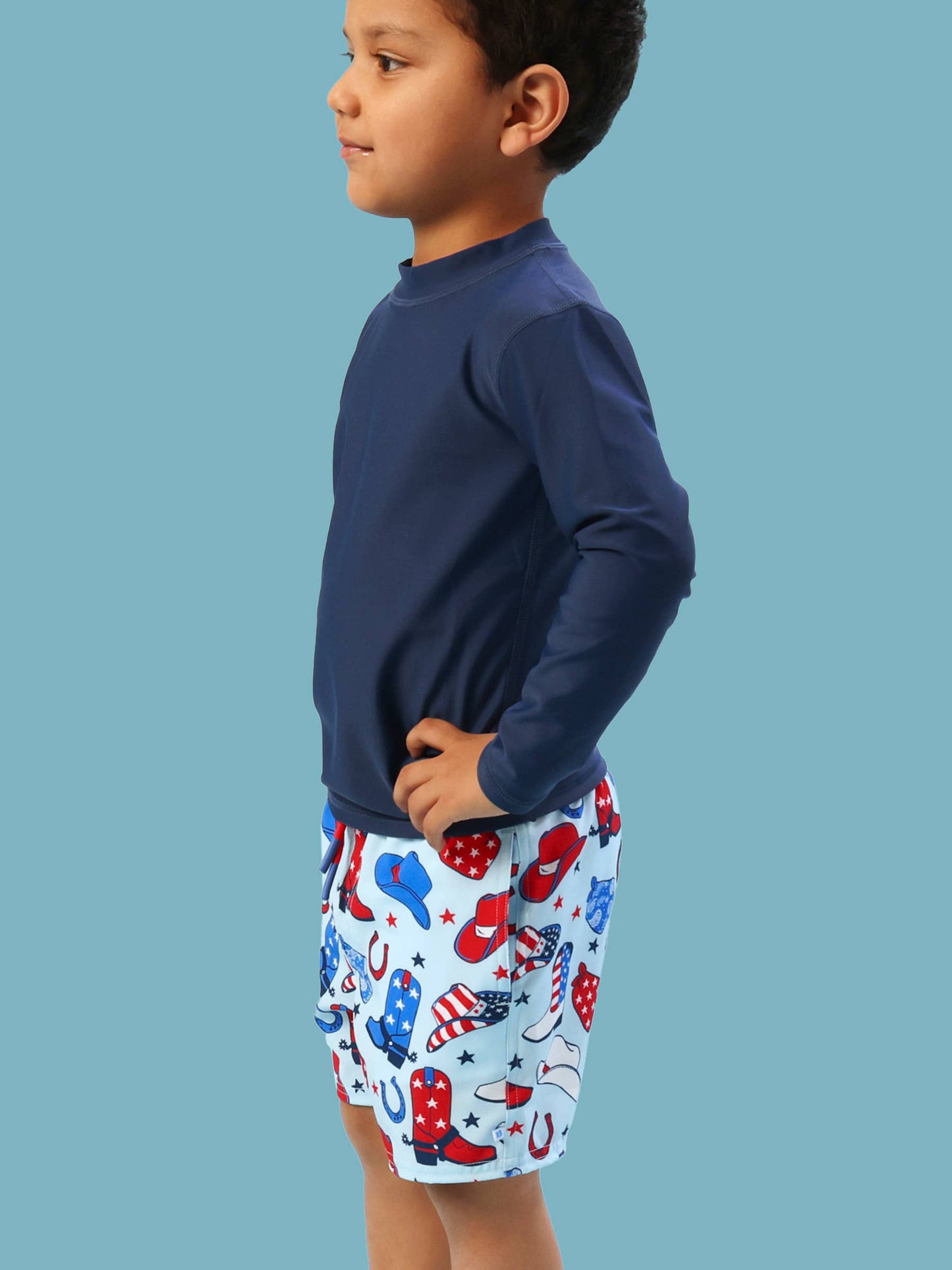 Boys Blue Stars & Spurs Performance Hybrid Swim Trunks