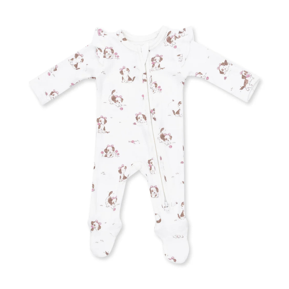 Explorer Puppy Pink - 2 Way Ruffle Sleeve Zipper Footie