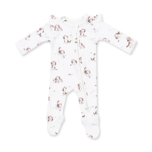 Explorer Puppy Pink - 2 Way Ruffle Sleeve Zipper Footie