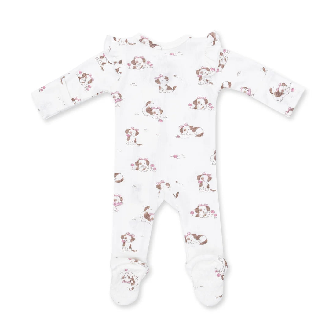 Explorer Puppy Pink - 2 Way Ruffle Sleeve Zipper Footie