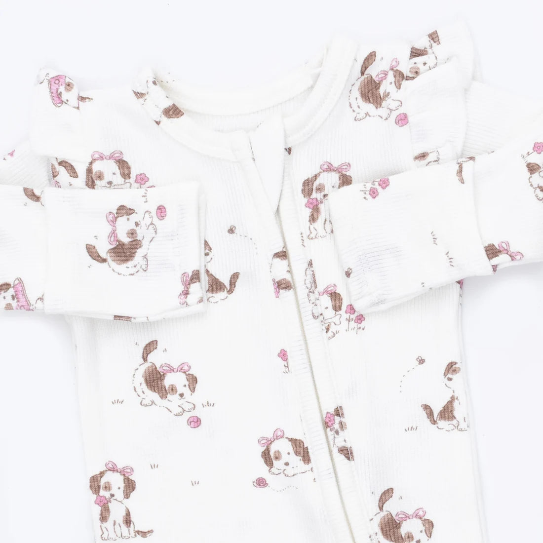 Explorer Puppy Pink - 2 Way Ruffle Sleeve Zipper Footie
