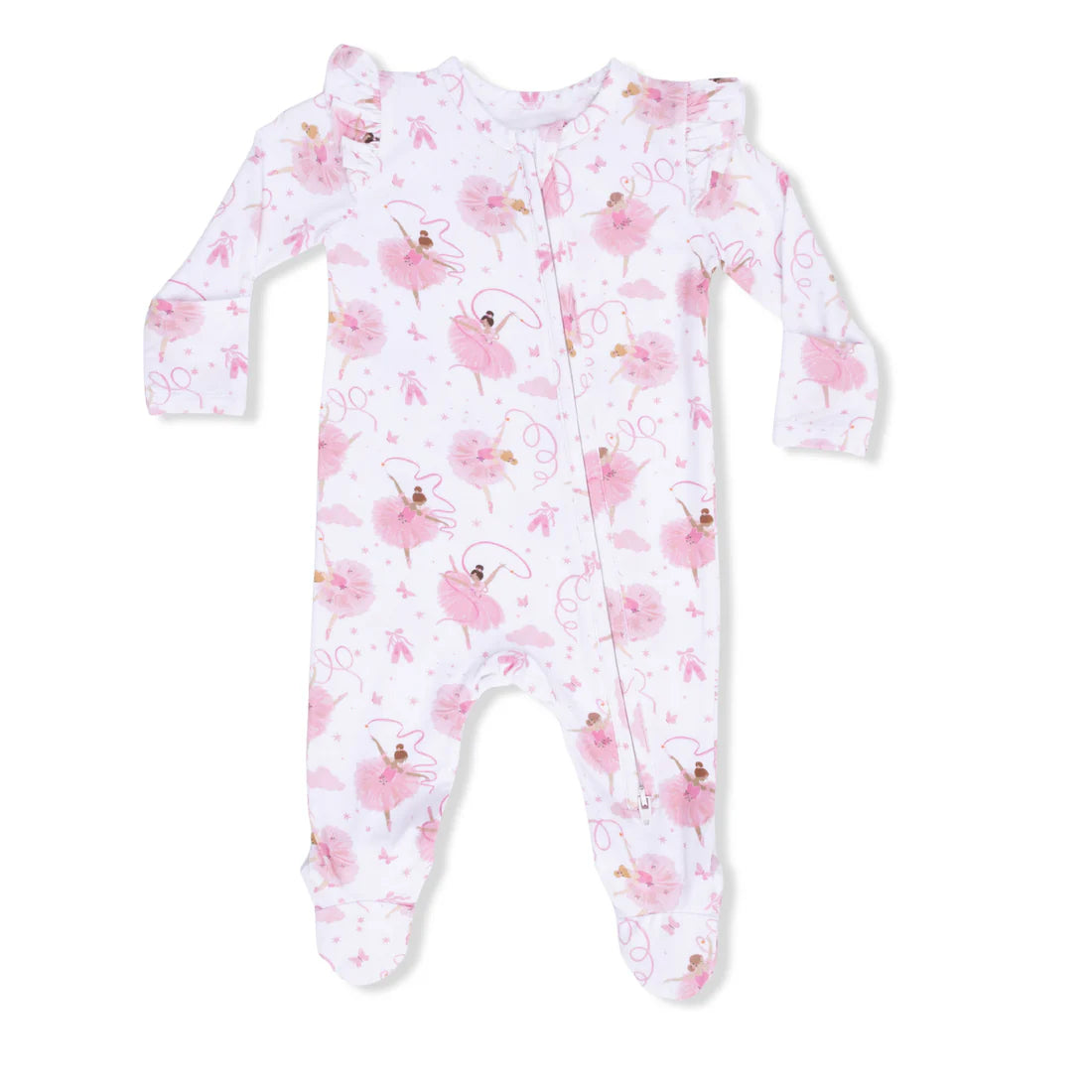 Ribbon Ballerinas - 2 Way Ruffle Sleeve Zipper Footie