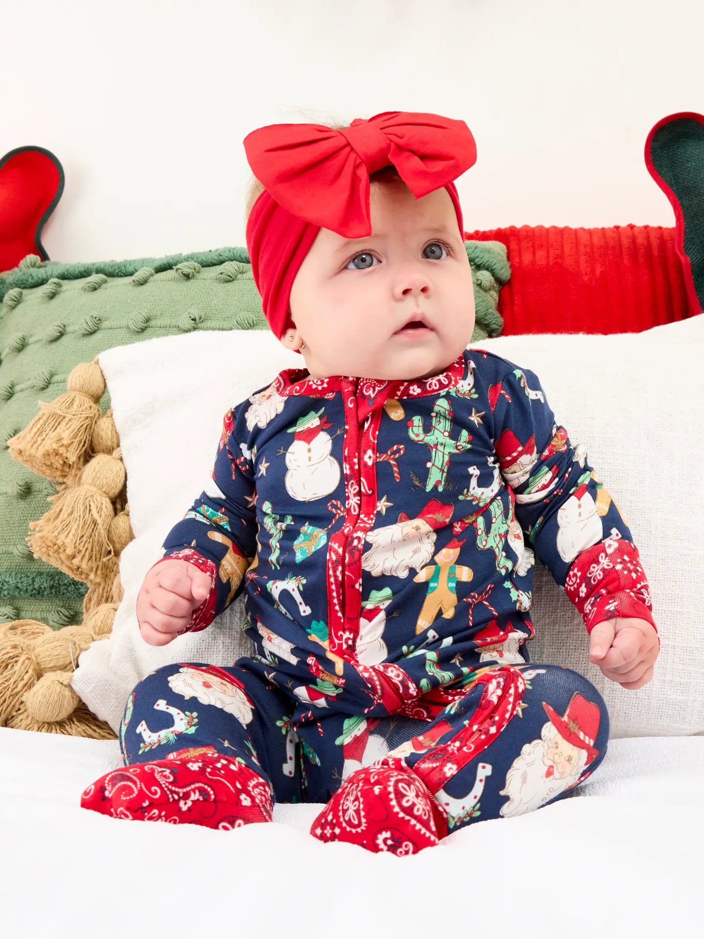 SoftSnooze™ Baby Bamboo Viscose Giddy Up Santa Western Christmas Convertible One Piece Footie Pajama