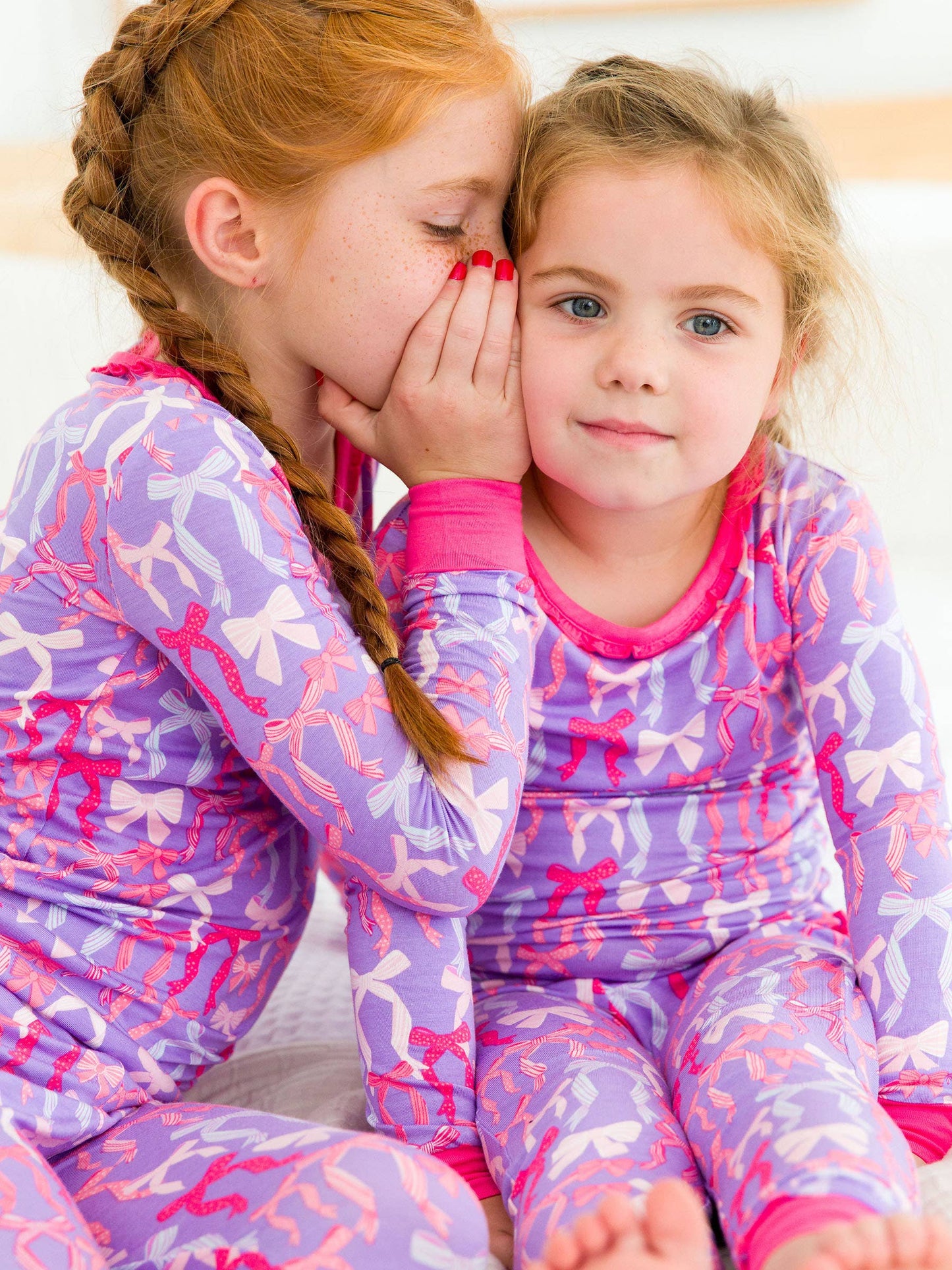 SoftSnooze™ Toddler Girls Bamboo Viscose Rosy Ribbons Ruffle Long Sleeve Pajama Set with Signature Rear Ruffles