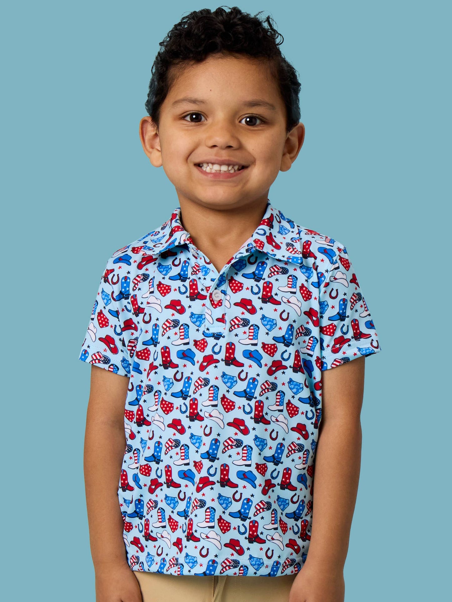 Boys Blue Stars & Spurs Knit Short Sleeve Performance Polo
