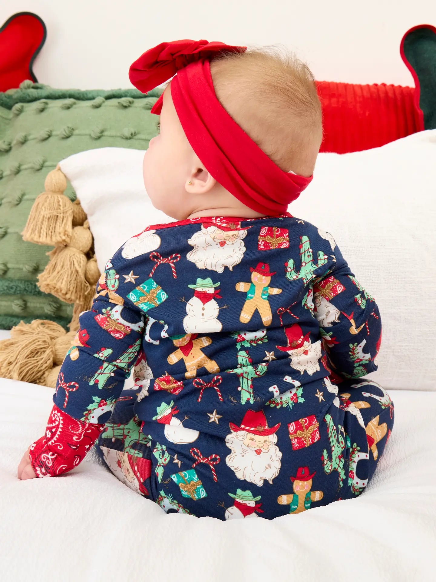 SoftSnooze™ Baby Bamboo Viscose Giddy Up Santa Western Christmas Convertible One Piece Footie Pajama