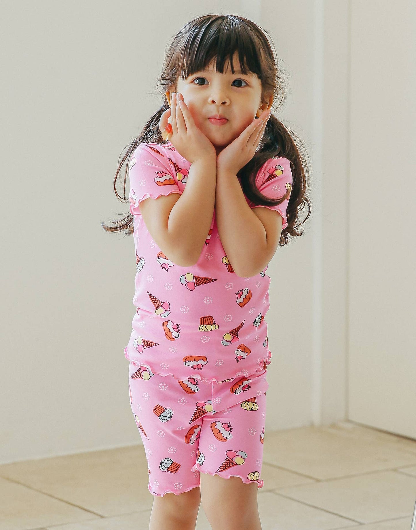 Shirring Ice Cream Viscose Short Sleeve Pajama Set