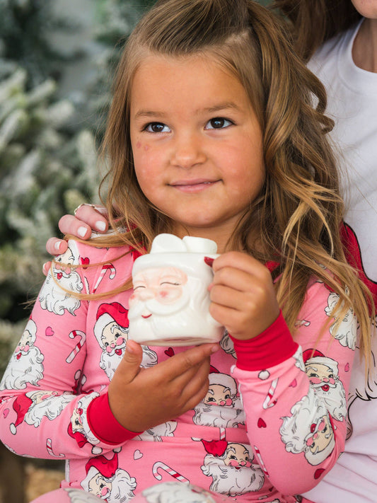 SoftSnooze™ Toddler Girls Modal Blend Pink Santa Joy Ruffle Long Sleeve Pajama Set with Signature Rear Ruffles
