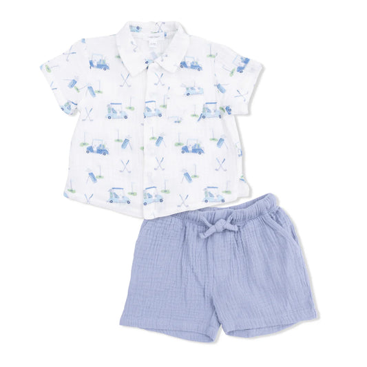 Baby Golf Carts Blue - Polo Button Up with Casual Short