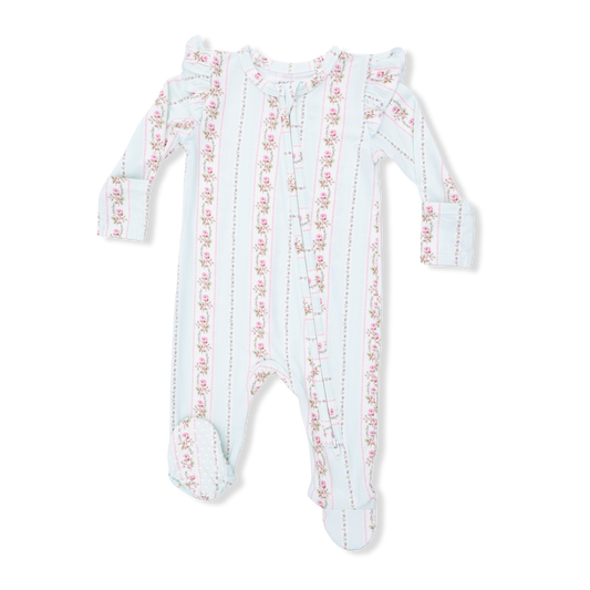 Antoinette Stripe - 2 Way Ruffle Sleeve Zipper Footie