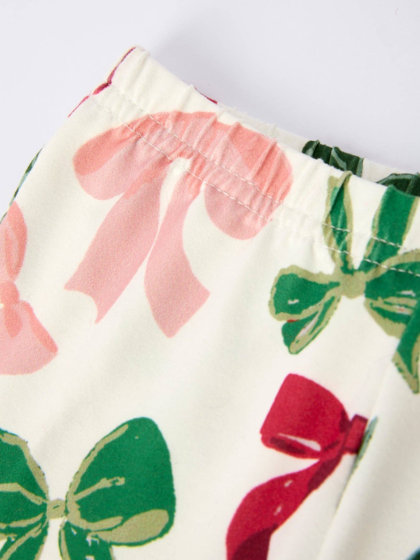 Holiday Bow Print Christmas Pajama Set – Girls Cozy Red Fur Trim
