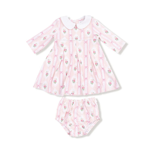 Box Pleat Dress + Peter Pan Collar & Diaper Cover - Ogee Lace Floral