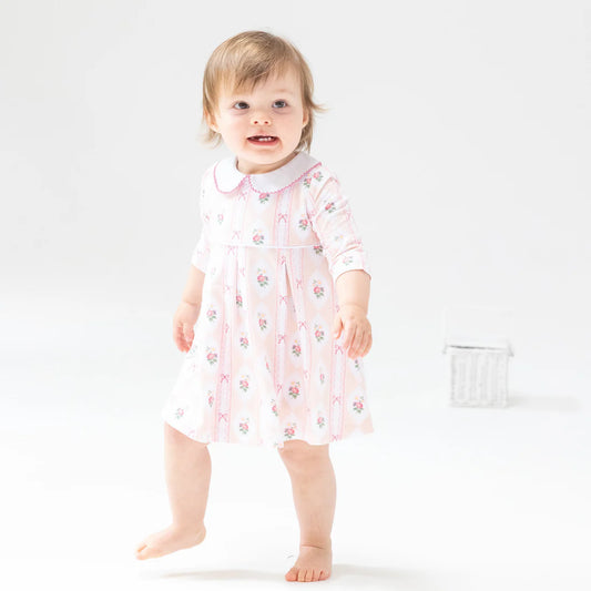 Box Pleat Dress + Peter Pan Collar & Diaper Cover - Ogee Lace Floral