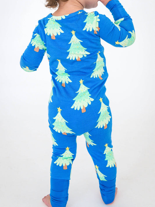 SoftSnooze™ Baby Bamboo Viscose Blue Twinkling Trees Convertible One Piece Footie Pajama