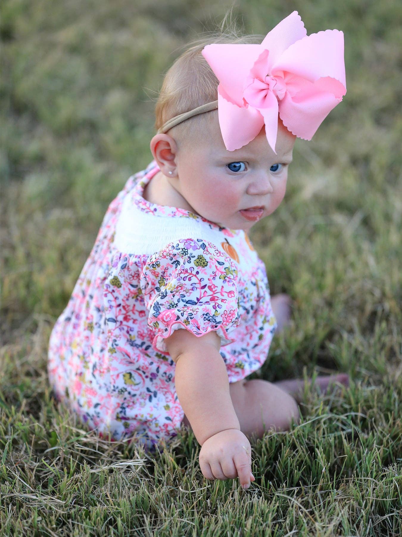 Girls Pumpkin Smocking Embroidered Romper