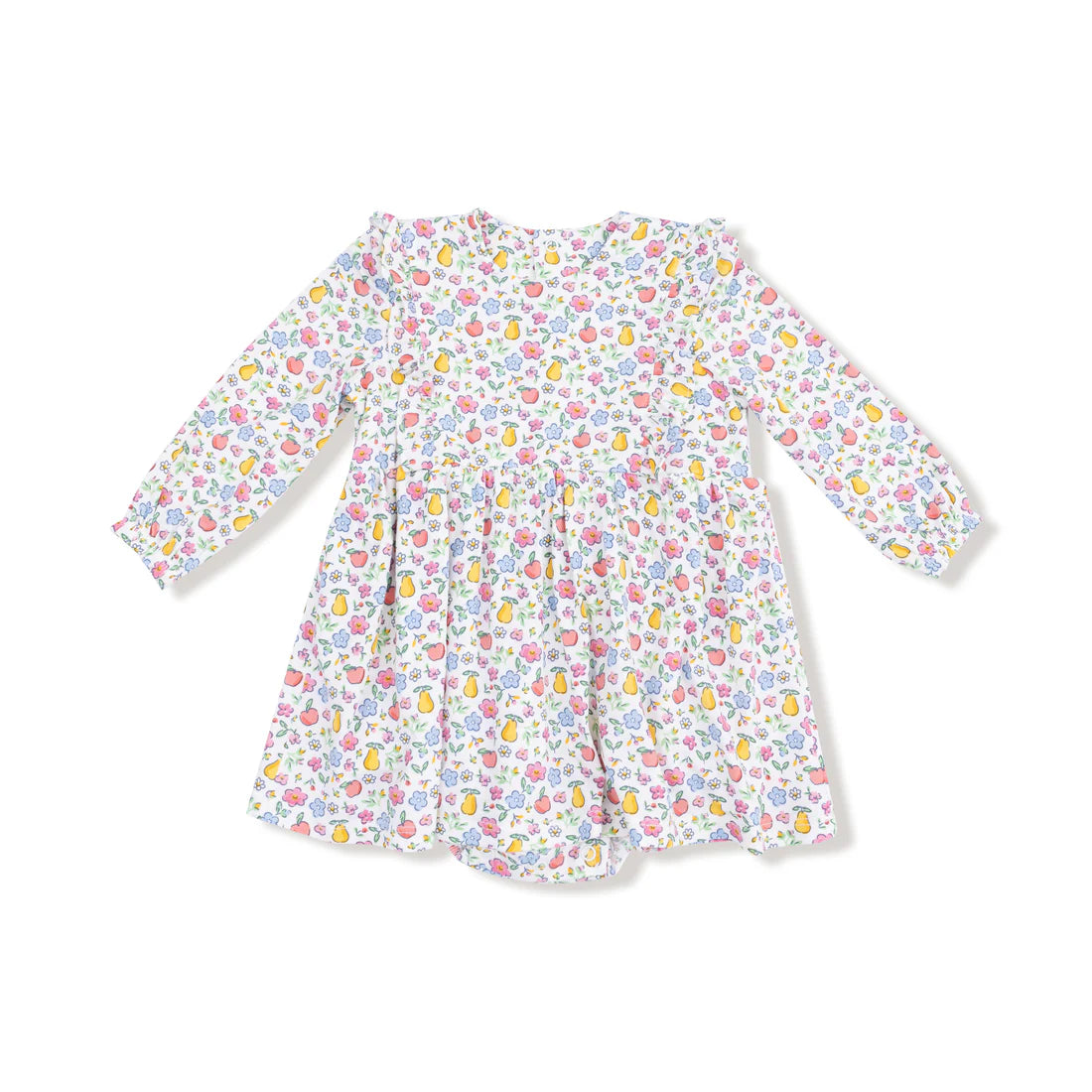 Ruffle Long Sleeve Bodysuit Dress - Fruit Floral