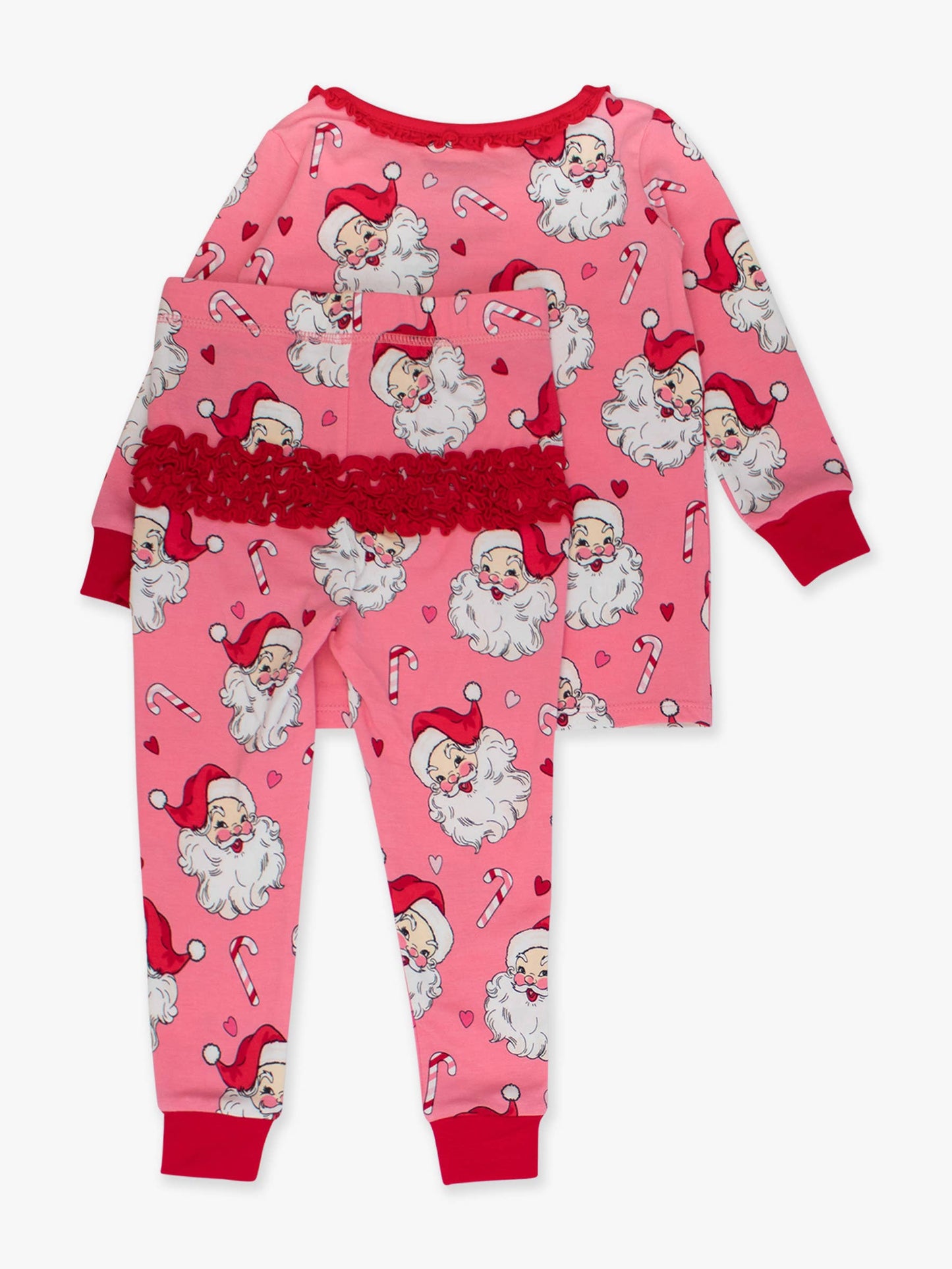 SoftSnooze™ Toddler Girls Modal Blend Pink Santa Joy Ruffle Long Sleeve Pajama Set with Signature Rear Ruffles