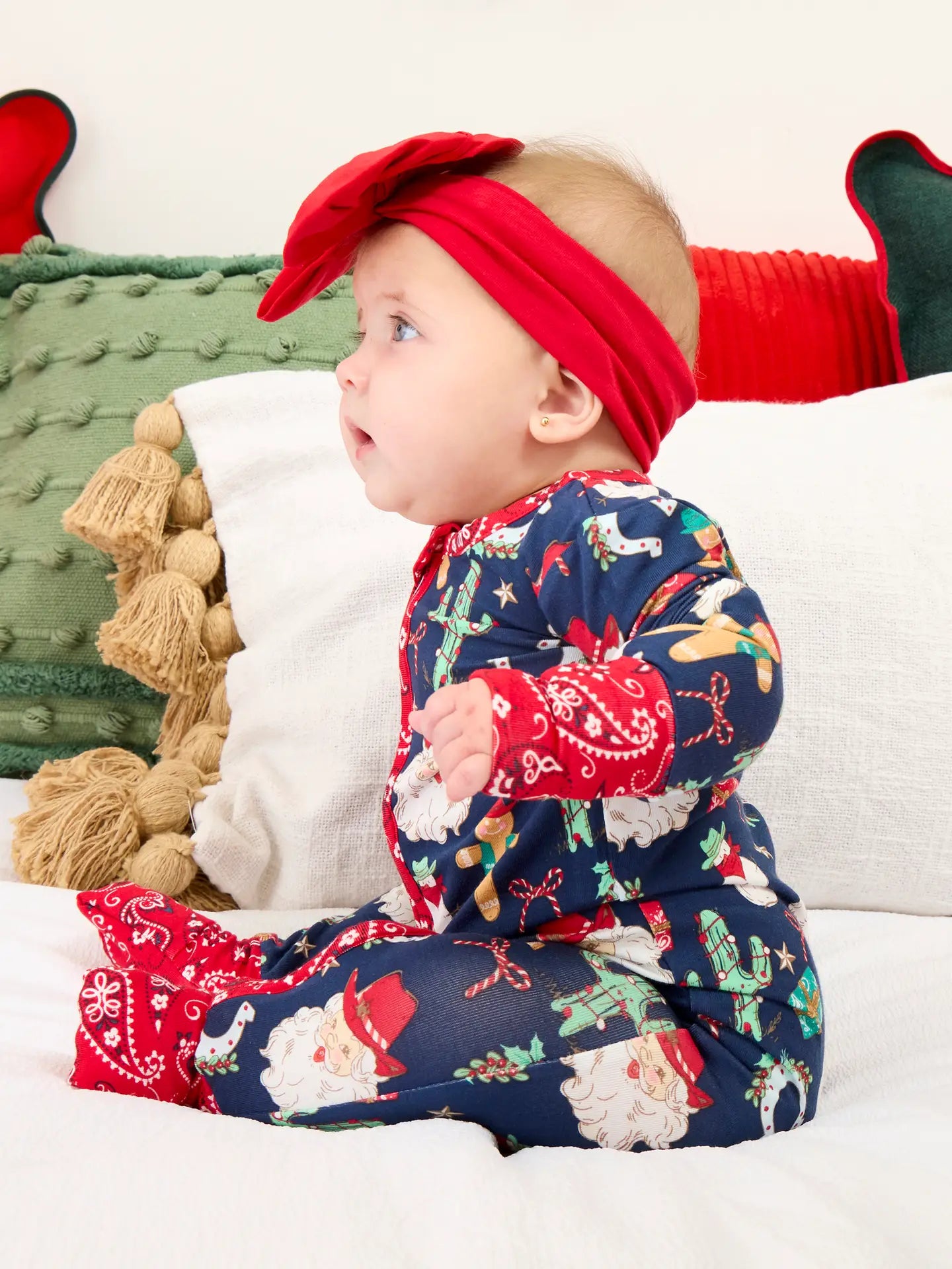 SoftSnooze™ Baby Bamboo Viscose Giddy Up Santa Western Christmas Convertible One Piece Footie Pajama